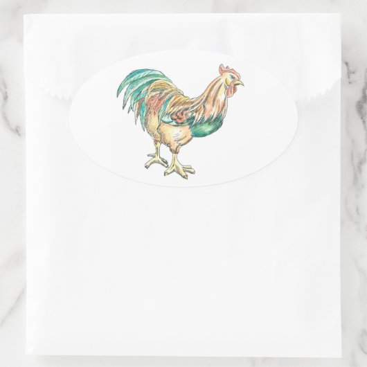Rooster Art Ovale Sticker (Tas)