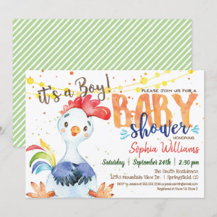 Rooster Baby shower uitnodiging, Jongen, Boerderij Kaart
