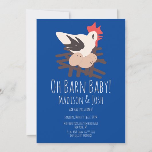 Rooster Barn Animals Boerderij Baby shower Art Blu Kaart (Voorkant)