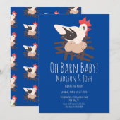 Rooster Barn Animals Boerderij Baby shower Art Blu Kaart (Voorkant / Achterkant)