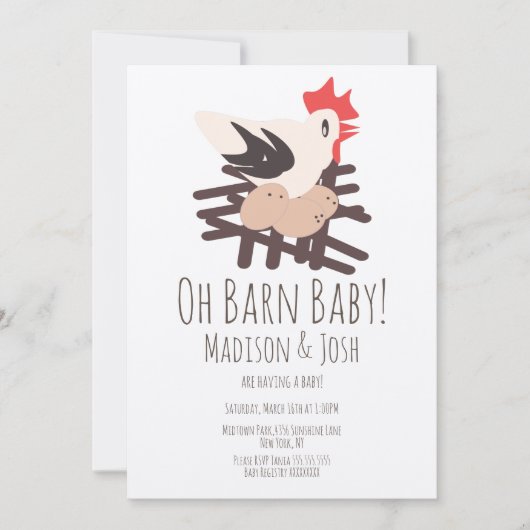 Rooster Barn Animals Boerderij Baby shower Art Inv Kaart (Voorkant)