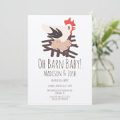 Rooster Barn Animals Boerderij Baby shower Art Inv Kaart (Staand voorkant)