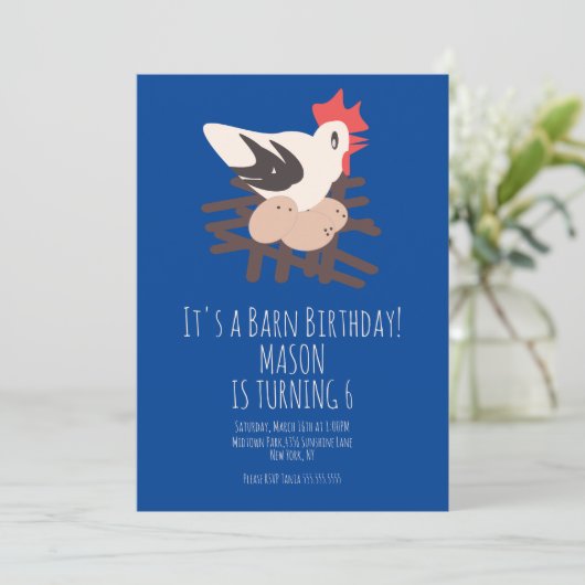 Rooster Barn Animals Boerderij Birthday Art Blue Kaart (Staand voorkant)