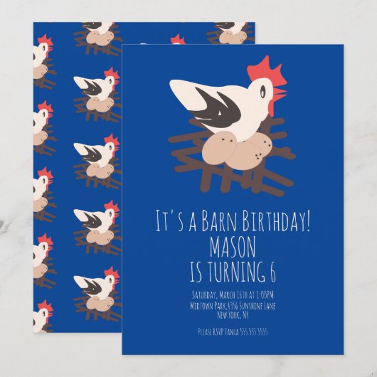 Rooster Barn Animals Boerderij Birthday Art Blue Kaart (Voorkant / Achterkant)