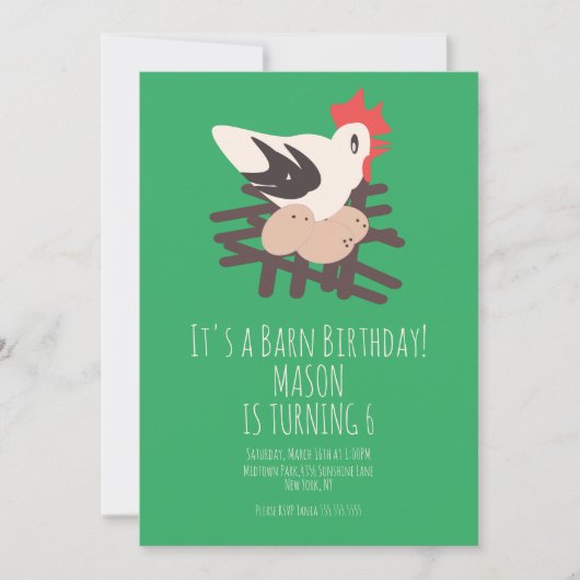 Rooster Barn Animals Boerderij Birthday Art Green Kaart (Voorkant)