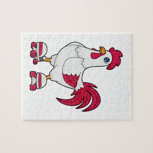 Rooster bij gealigneerde schaatsen met Rollerschaa Legpuzzel (Horizontaal)
