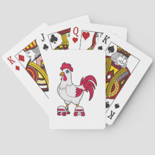 Rooster bij gealigneerde schaatsen met Rollerschaa Pokerkaarten