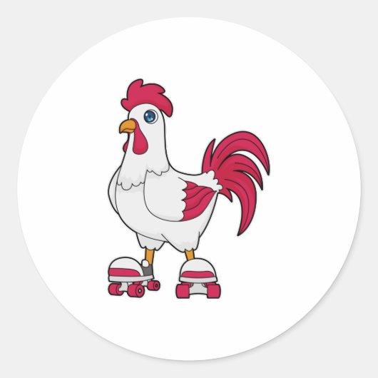 Rooster bij gealigneerde schaatsen met Rollerschaa Ronde Sticker (Voorkant)