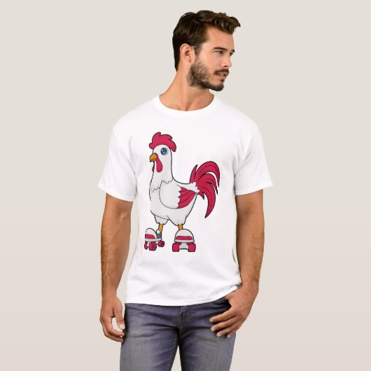 Rooster bij gealigneerde schaatsen met Rollerschaa T-shirt (Voorkant volledig)