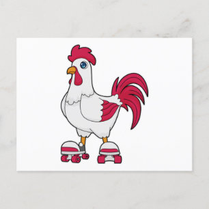 Rooster bij Inline skating met Roller skates Briefkaart