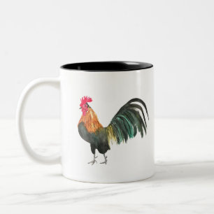 Rooster bij waterverf boerderij vintage rustige be tweekleurige koffiemok