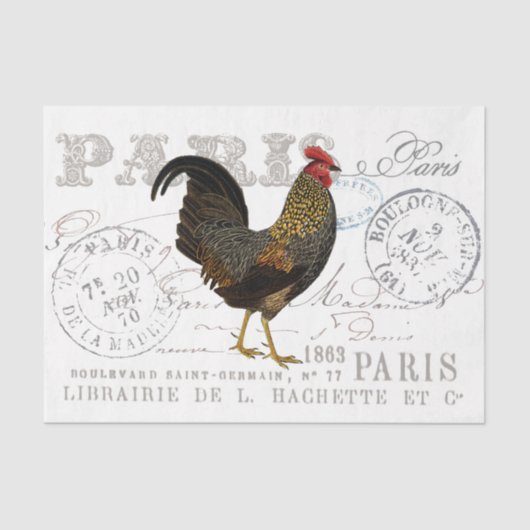 Rooster Bird Farmhouse Franse scriptdepagina Tissuepapier (Voorkant)