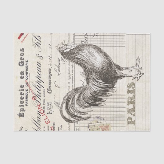 Rooster Bird French Receipt Farmhouse Decoupage Tissuepapier (Voorkant)