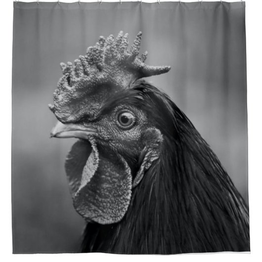 Rooster Black en White Douchegordijn (Voorkant)