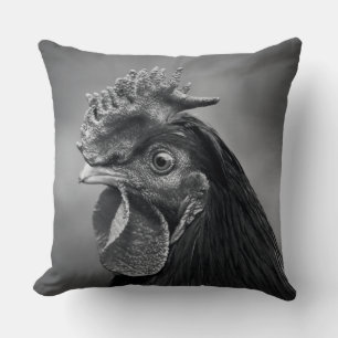 Rooster Black en White Kussen