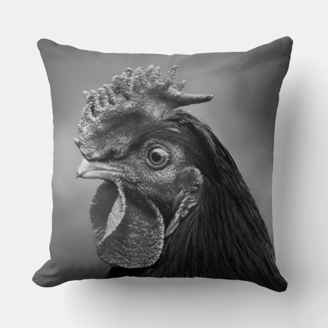 Rooster Black en White Kussen (Voorkant)