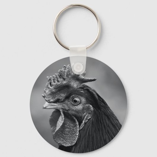 Rooster Black en White Sleutelhanger (Voorkant)