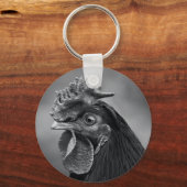 Rooster Black en White Sleutelhanger (Voorkant)