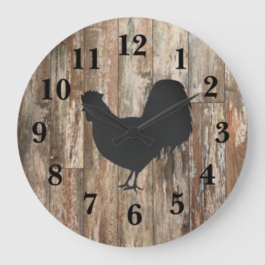 Rooster Black Silhouette Shiplap Rustic Decor Grote Klok (Voorkant)