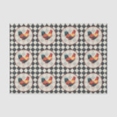 Rooster Black White Checkered French Farmhouse   Tissuepapier (Voorkant)