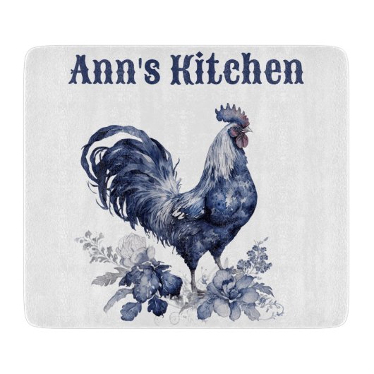 "Rooster" Blauwe Willow Stijl Custom Snijplank (Voorkant)