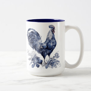 "Rooster" Blauwe Willow Stijl Custom Tweekleurige Koffiemok