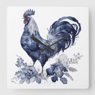 "Rooster" Blauwe Willow Stijl Vierkante Klok