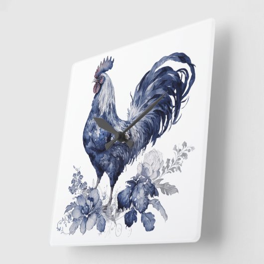 "Rooster" Blauwe Willow Stijl Vierkante Klok (Hoek)