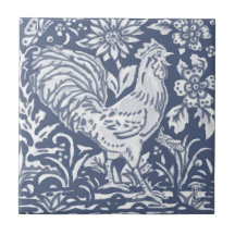 Rooster Blue White Botanical Delft Denim Ceramic T