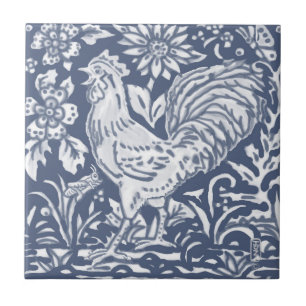Rooster Blue White Botanical Delft Denim Faces L Tegeltje