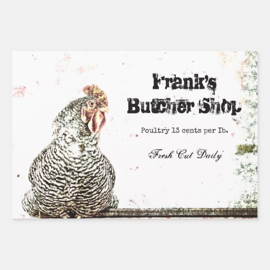 Rooster Boerderij Antiek Wit Textielland Inpakpapier Vel (Voorkant 3)