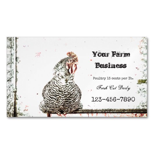 Rooster  Boerderij Antiek Wit Textielland Magnetisch Visitekaartje (Voorkant)