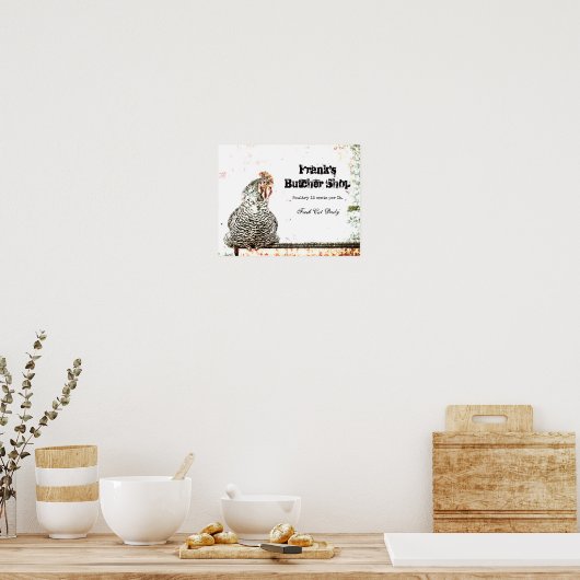 Rooster Boerderij Antiek Wit Textielland Poster (Keuken)