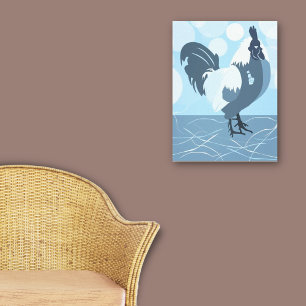 Rooster Boerderij Bird Spring Turquoise-Blue Kitch Canvas Afdruk