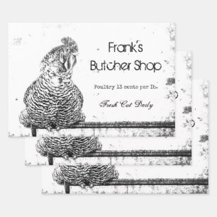 Rooster  Boerderij Black White Texture Land Inpakpapier Vel