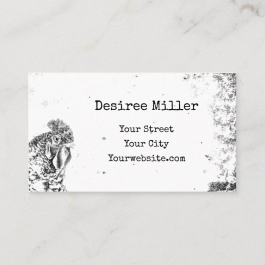 Rooster  Boerderij Black White Texture Land Visitekaartje (Achterkant)