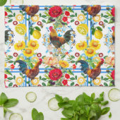 Rooster, boerderij, vogels, folklore-patroon theedoek (Gevouwen)