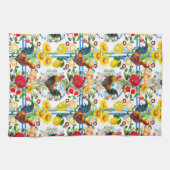 Rooster, boerderij, vogels, folklore-patroon theedoek (Horizontaal)