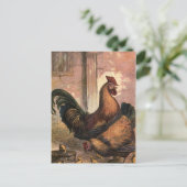Rooster, bruine hok en Baby kippen op stro Briefkaart (Staand voorkant)