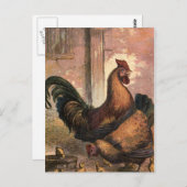Rooster, bruine hok en Baby kippen op stro Briefkaart (Voorkant / Achterkant)