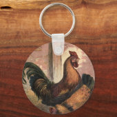 Rooster, bruine hok en Baby kippen op stro Sleutelhanger (Voorkant)