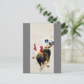 Rooster, Chick en Morning Glory, Watanabe Seitei Briefkaart (Staand voorkant)