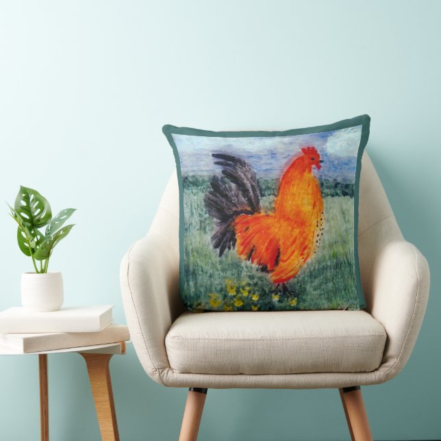 Rooster Chicken Art Kussen (Stoel)