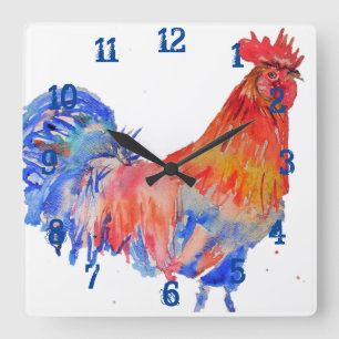 Rooster Chicken Cochlein Childs Boys Nursery Room Vierkante Klok