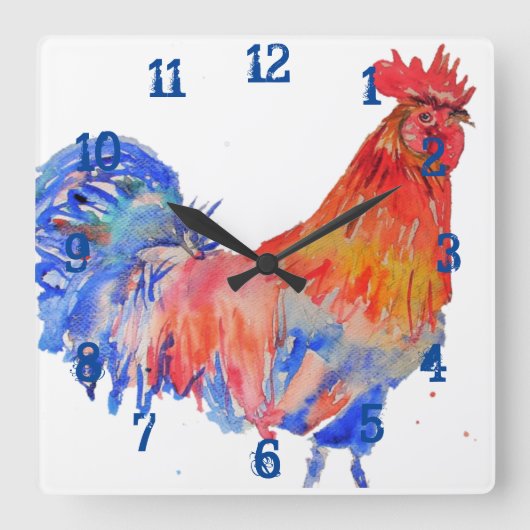 Rooster Chicken Cochlein Childs Boys Nursery Room Vierkante Klok (Voorkant)