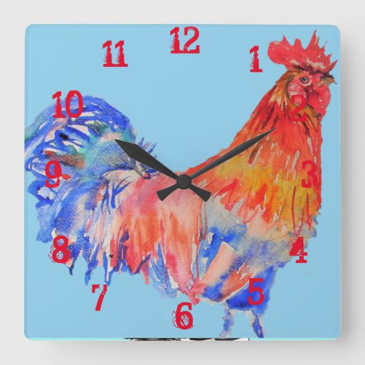 Rooster Chicken Cochlein Childs Boys Nursery Room Vierkante Klok (Voorkant)