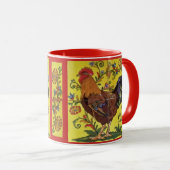 Rooster Chicken Folk Art Mok Yellow Floral (Voorkant rechts)