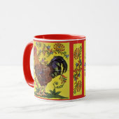 Rooster Chicken Folk Art Mok Yellow Floral (Voorkant links)