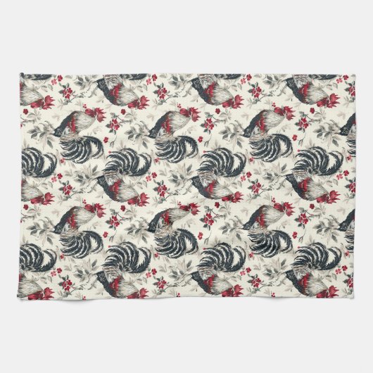 Rooster Chicken Pattern zwart wit Theedoek (Horizontaal)