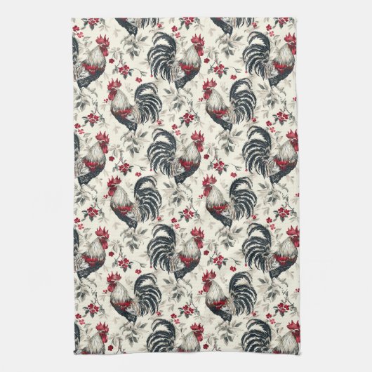 Rooster Chicken Pattern zwart wit Theedoek (Verticaal)